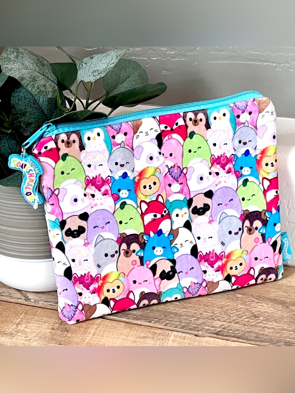Squishmallows Plush Pencil Pouch All Over Print Zipper Bag Case Satin Lined 9x7